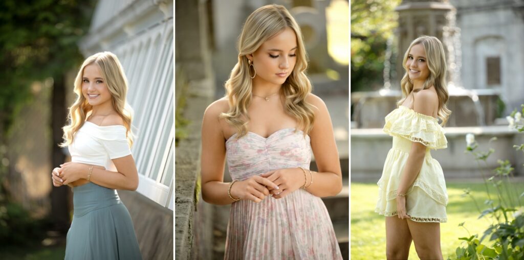 Makeup artist styling a senior girl before outdoor senior pictures.